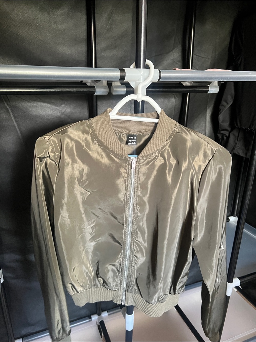 Basic Editions Olive Green Satin Bomber Jacket